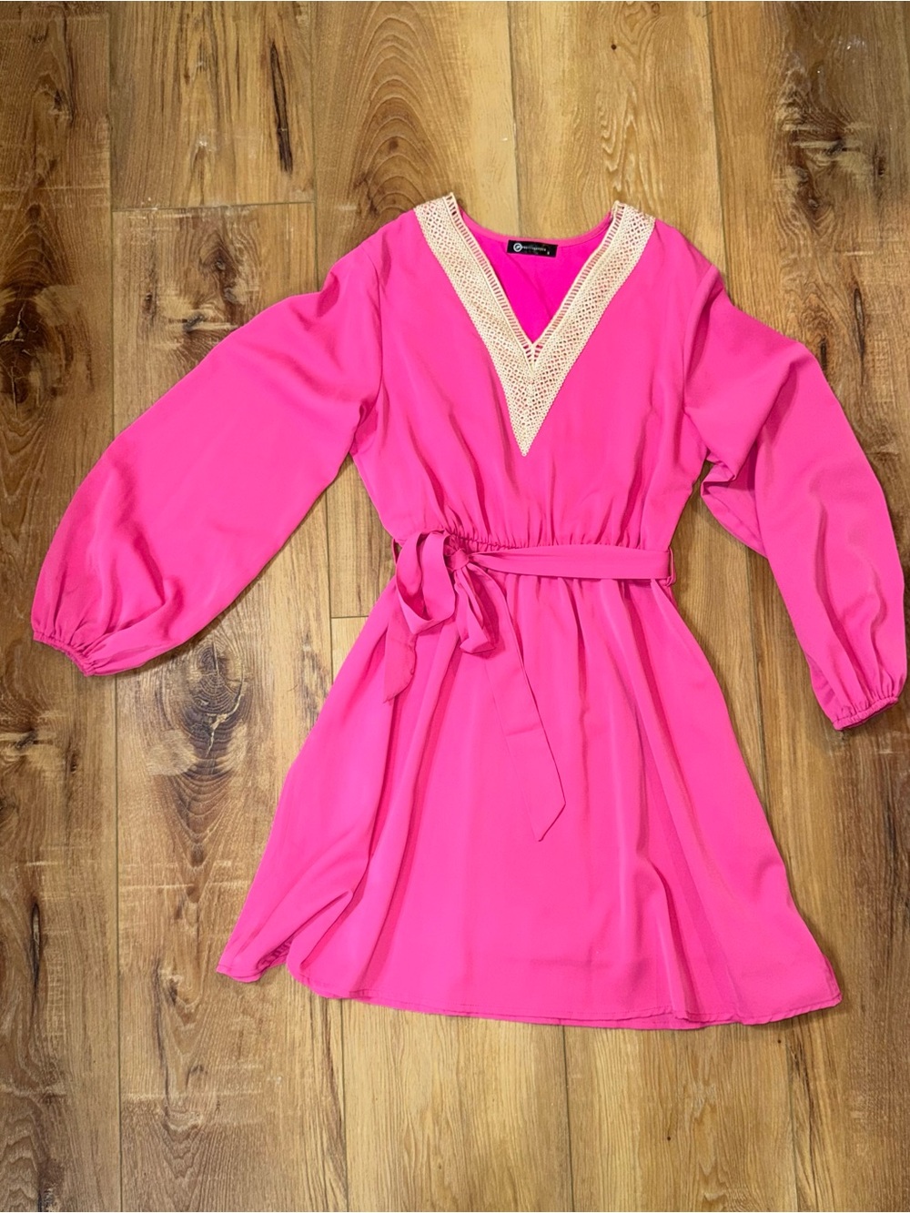 Women's Hot Pink V-Neck Crochet-Trim Casual Dress
